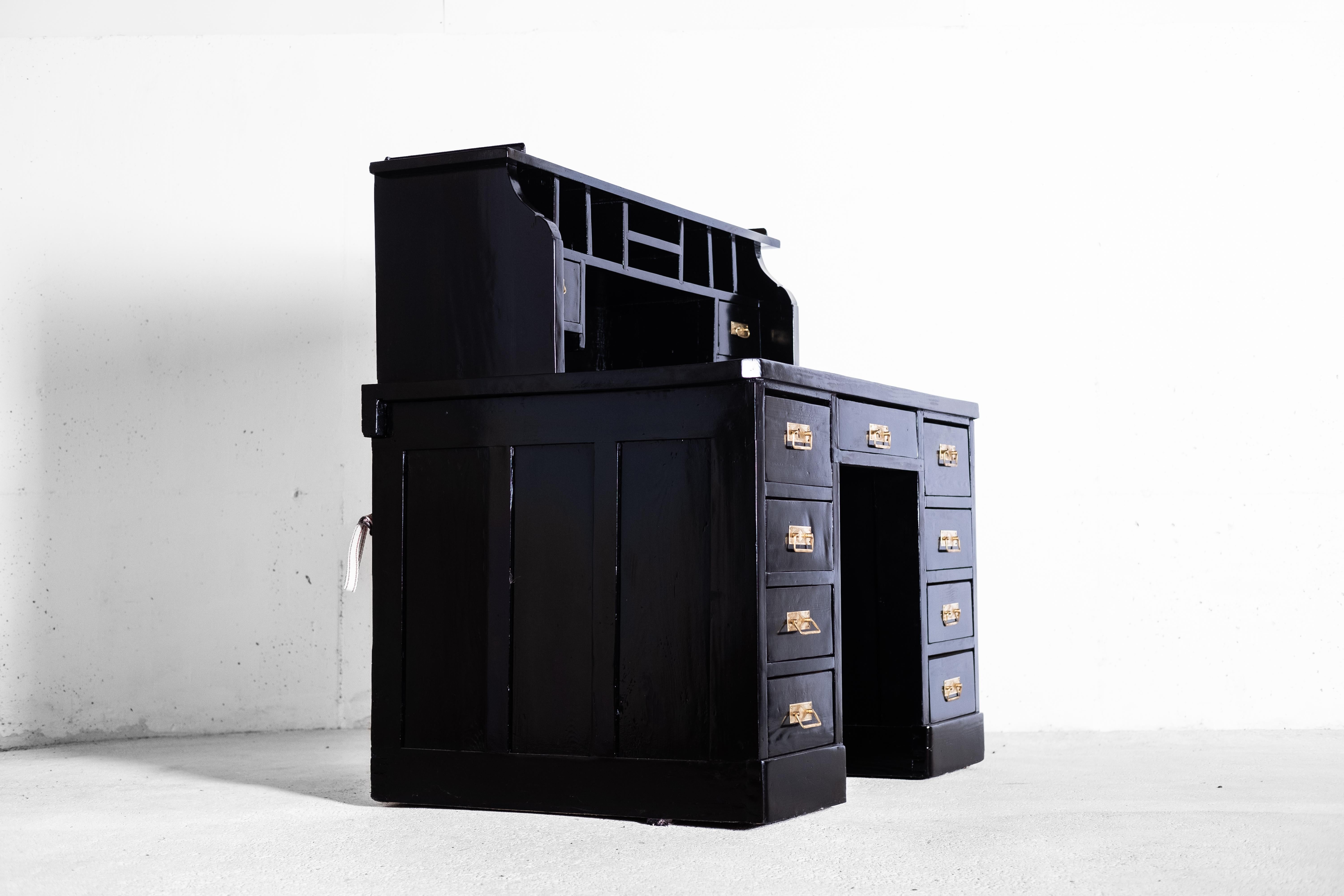 Austrian Black Art Nouveau Writing Desk with 11 Drawers, around 1910 For Sale