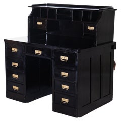 Antique Black Art Nouveau Writing Desk with 11 Drawers, around 1910