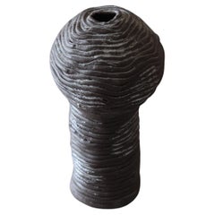 Black Artisan Handmade Vase in a Coiling Technique