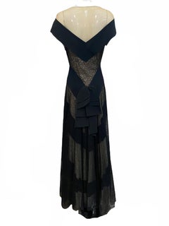 Black as Night Noirish Faille and Lace Evening Gown, 1940s
