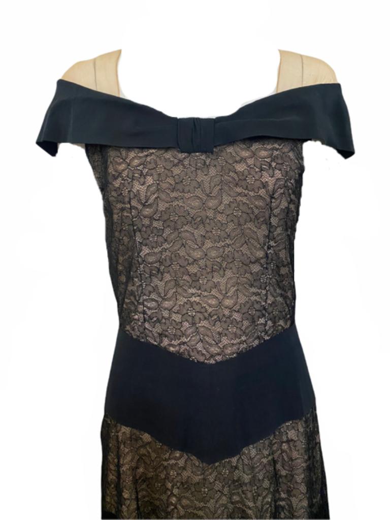 Traje de noche negro como la noche, de frac y encaje, años 40 en Excelente estado para la venta en Los Angeles, CA