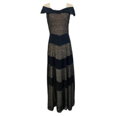 Black as Night Noirish Faille and Lace Evening Gown, 1940s