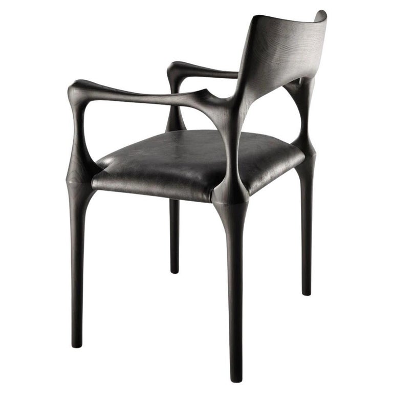 Black Ash Dining Chair with Black Leather Seat For Sale at 1stDibs