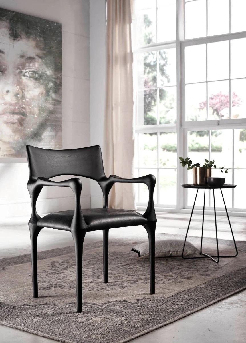 Modern Black Ash Dining Chair with Black Leather Seat