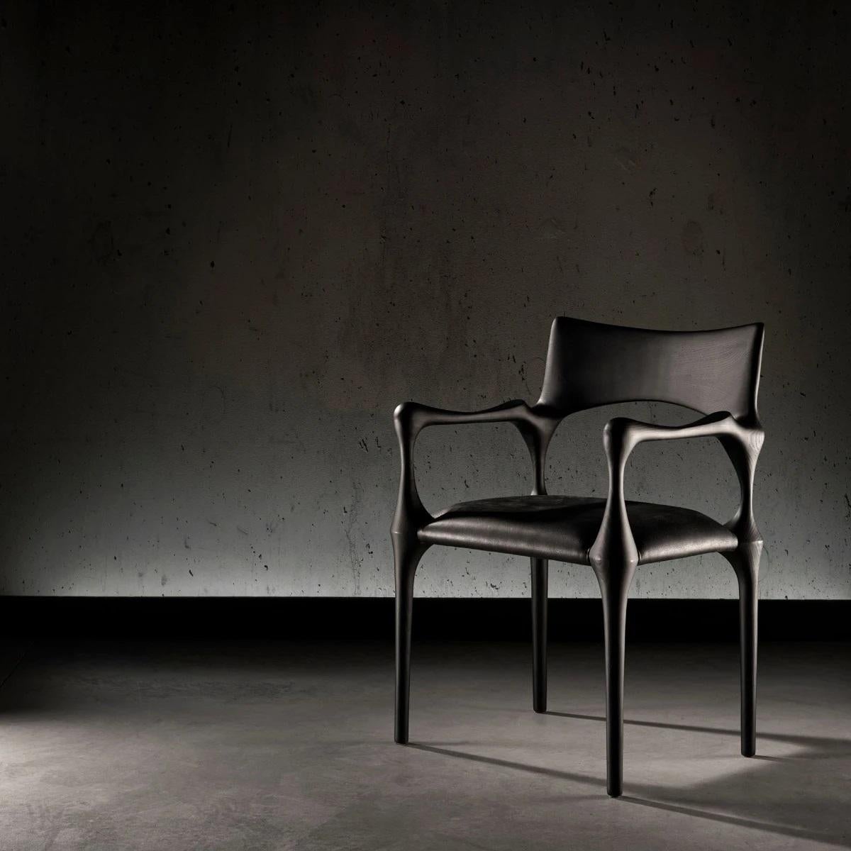 Black Ash Dining Chair with Black Leather Seat In New Condition In NEW YORK, NY