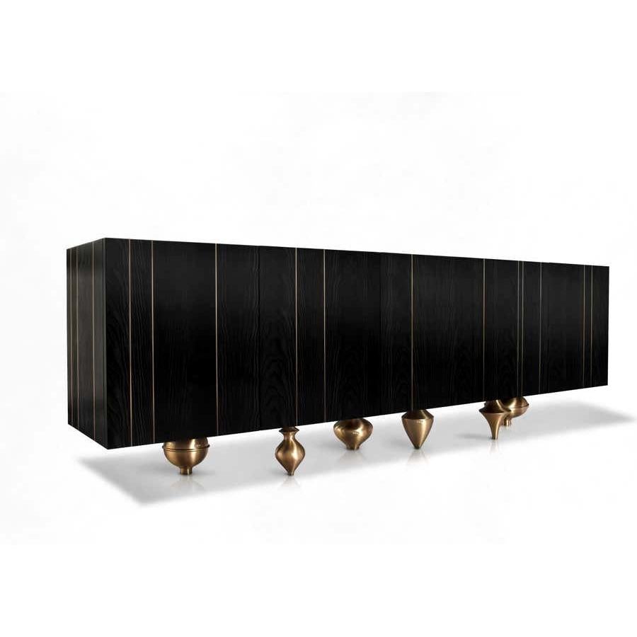 Contemporary Black Ash wood Sideboard Marquina Marble, Made In Italy For Sale