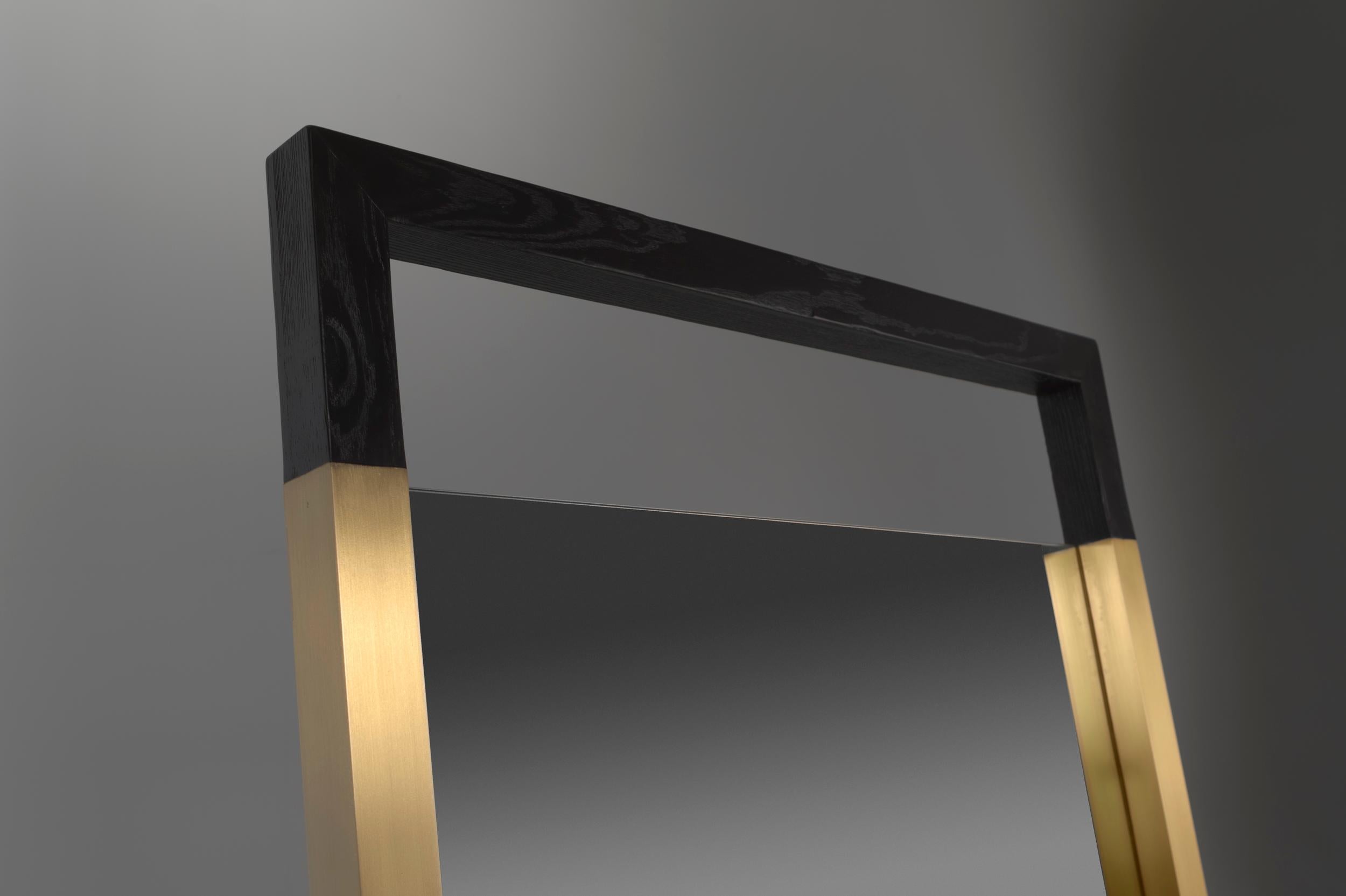 American Black Ashwood Standing Mirror with Brass Inlay 