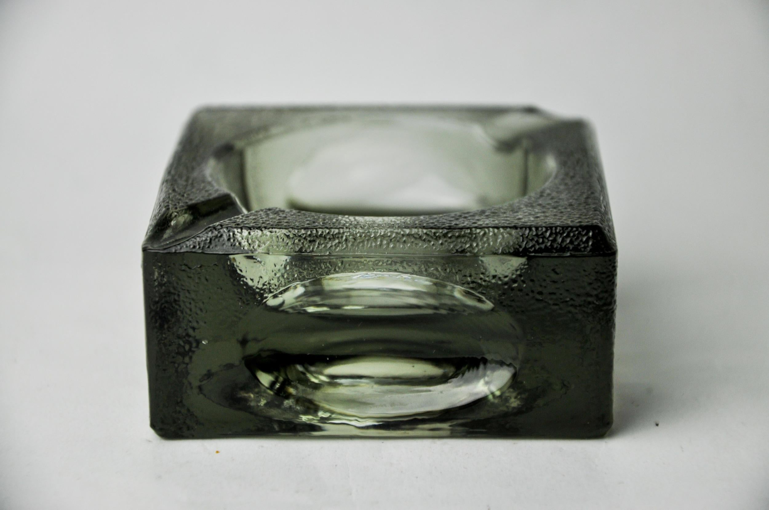 Italian Black ashtray by Antonio Imperatore, frosted murano glass, Italy 1970 For Sale