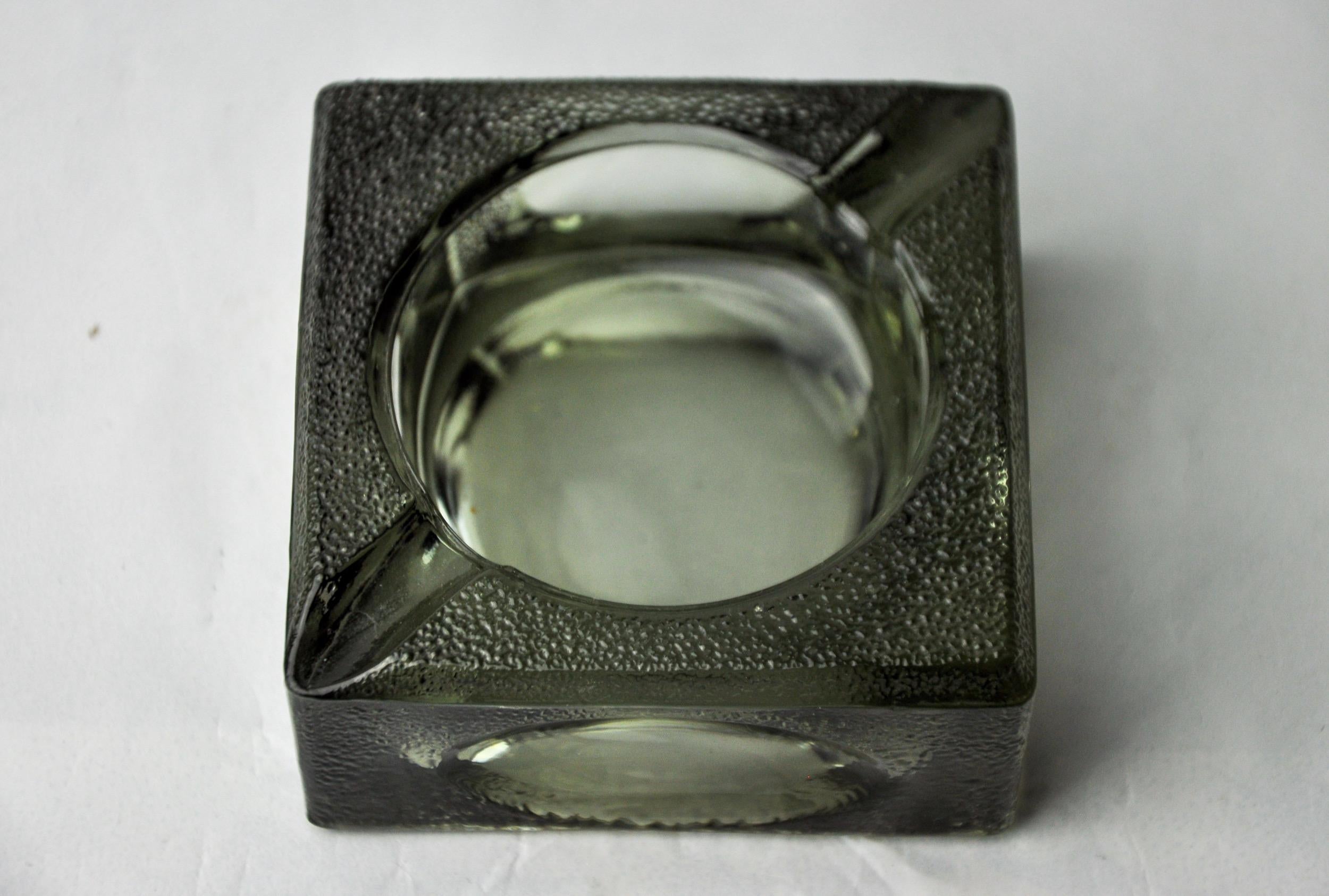 Crystal Black ashtray by Antonio Imperatore, frosted murano glass, Italy 1970 For Sale