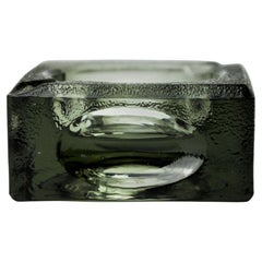 Vintage Black ashtray by Antonio Imperatore, frosted murano glass, Italy 1970