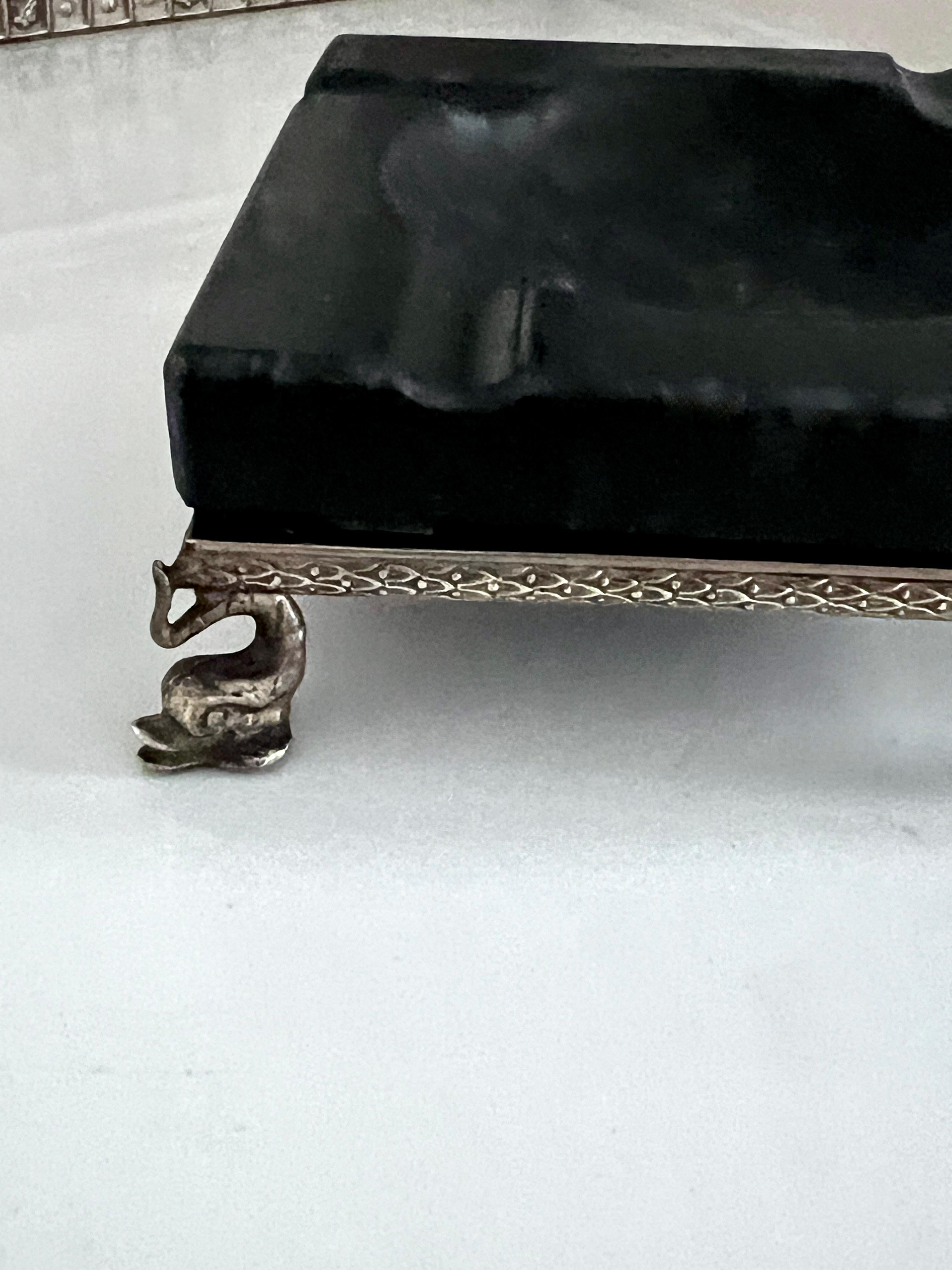 Black Ashtray Stone Atop a Brass Tray with Serpents for Cigars Cigarettes 420  For Sale 1