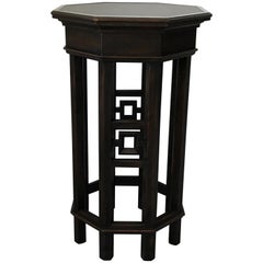Black Asian Fretwork Octagon Side Table or Plant Stand, 1960s