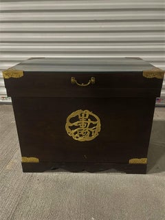 Black Asian Trunk with Brass Fittings, Early 20th Century