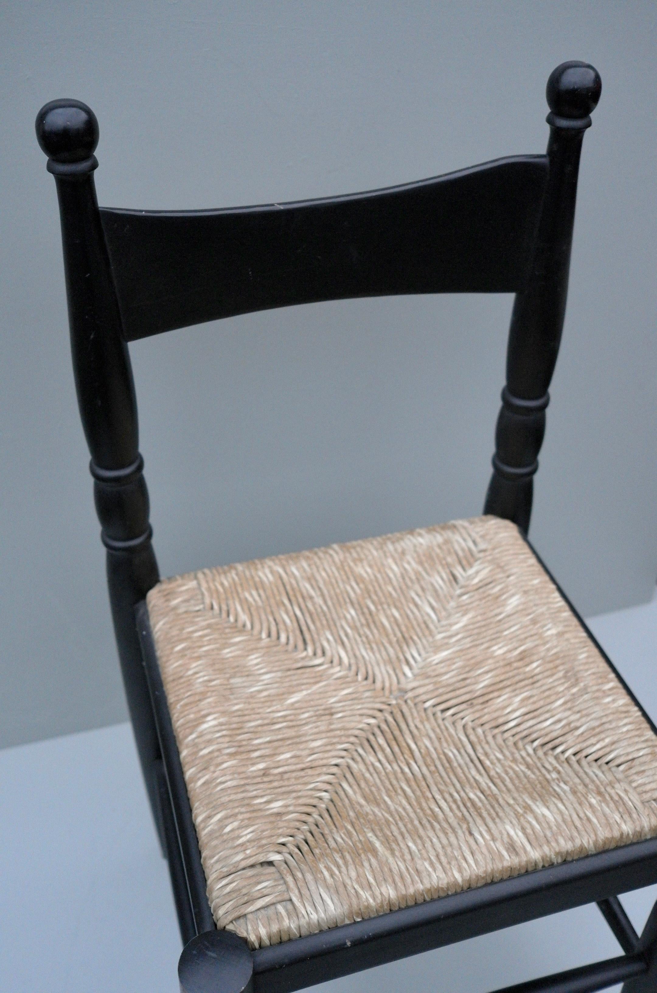 French Black Asymmetric Surrealist Wood and Rush Side Chair, France, 1960s For Sale