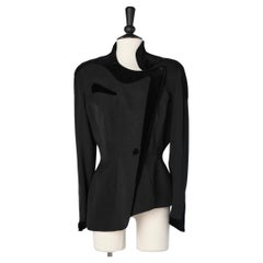 Vintage Black asymmetric wool jacket with black velvet details Thierry Mugler 