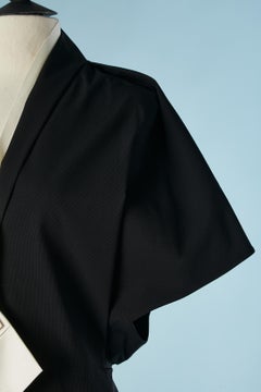 Black asymmetrical and drape cocktail dress with white gros-grain edge Lanvin