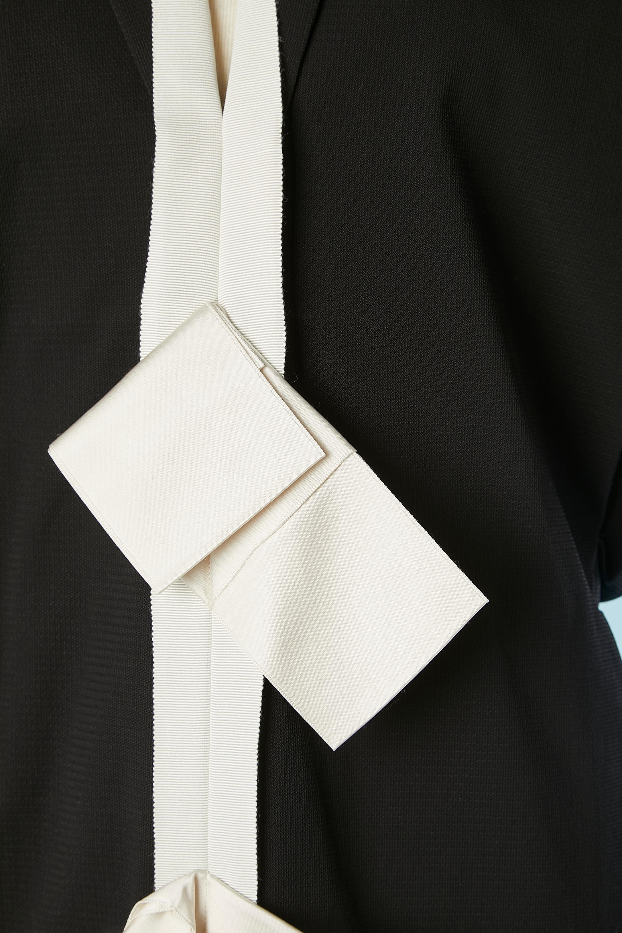 Black asymmetrical and drape cocktail dress with white gros-grain edge Lanvin  In Excellent Condition For Sale In Saint-Ouen-Sur-Seine, FR