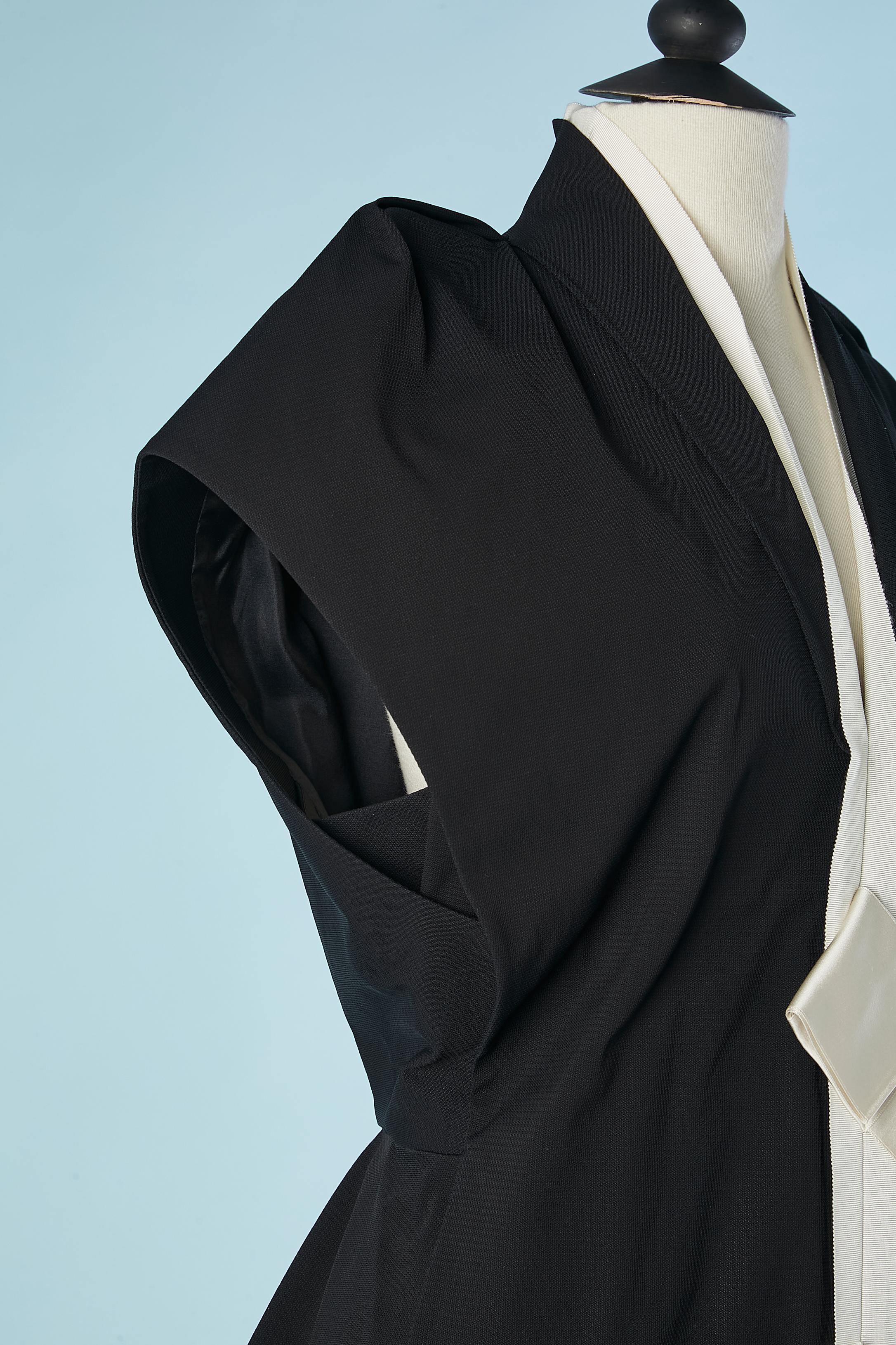 Women's Black asymmetrical and drape cocktail dress with white gros-grain edge Lanvin  For Sale