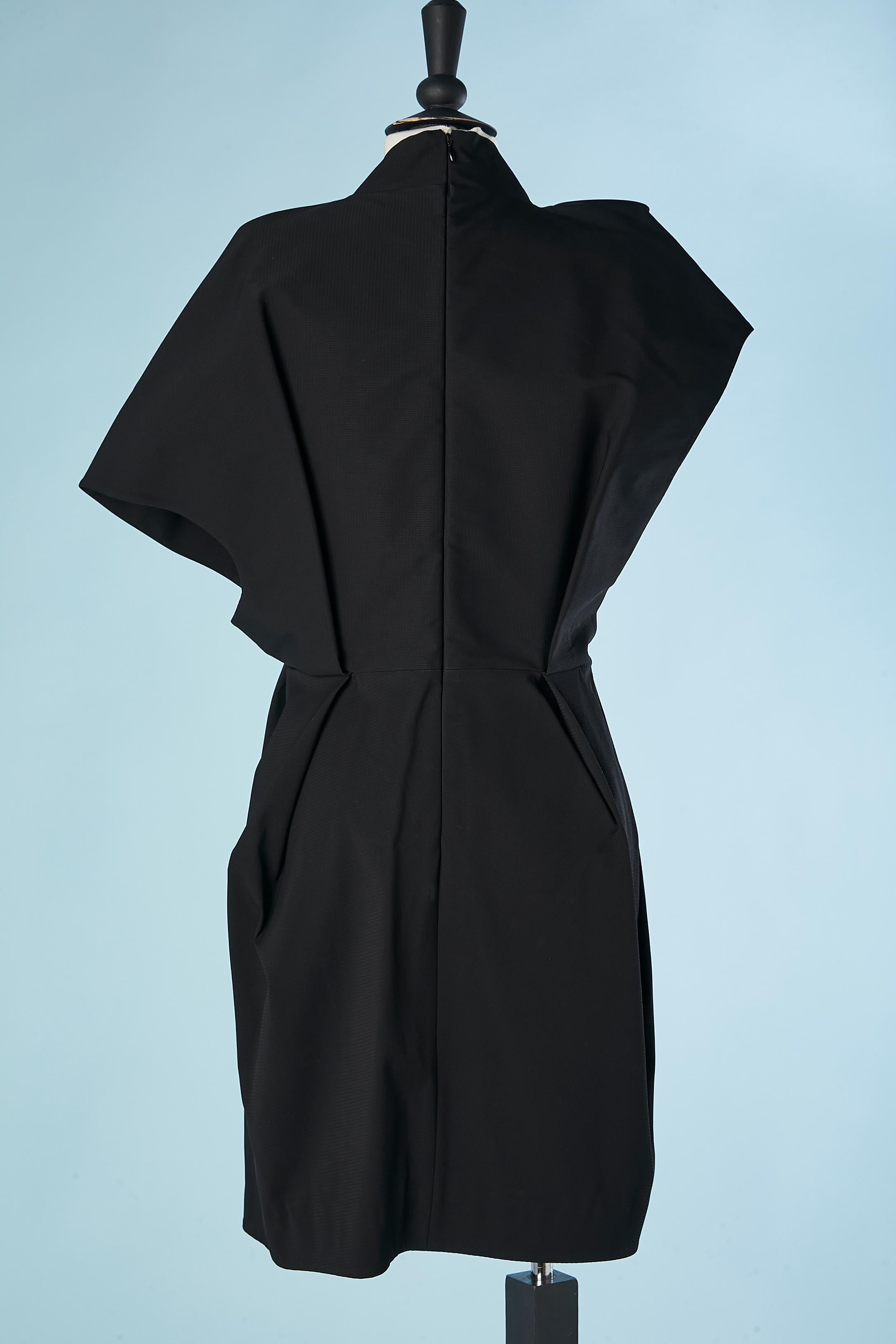 Black asymmetrical and drape cocktail dress with white gros-grain edge Lanvin  For Sale 2