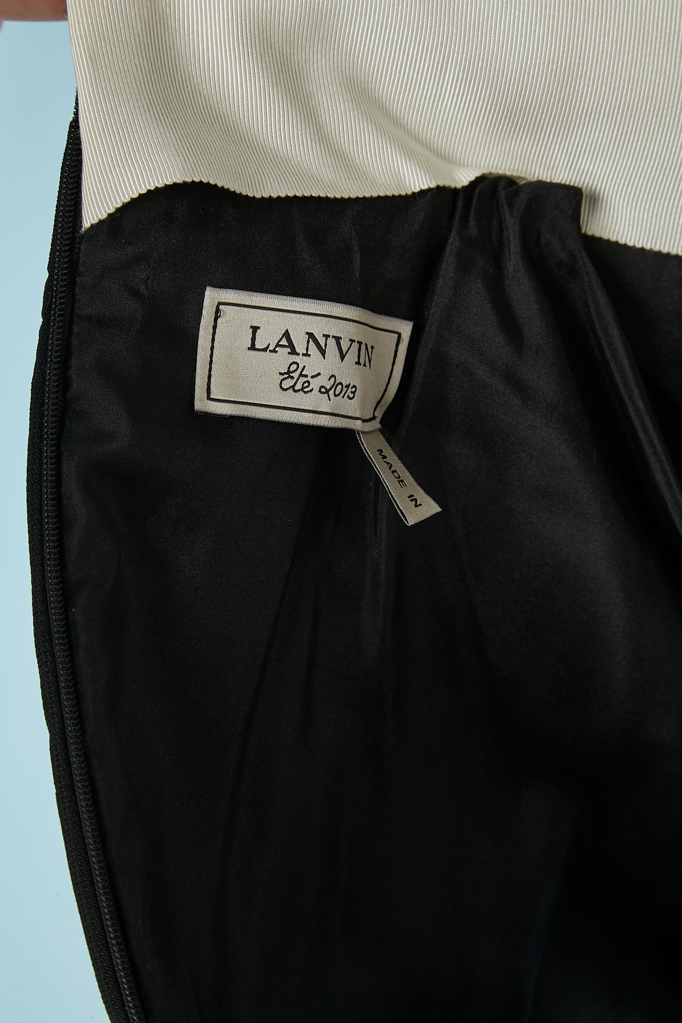 Black asymmetrical and drape cocktail dress with white gros-grain edge Lanvin  For Sale 3