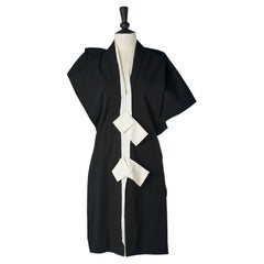 Black asymmetrical and drape cocktail dress with white gros-grain edge Lanvin 