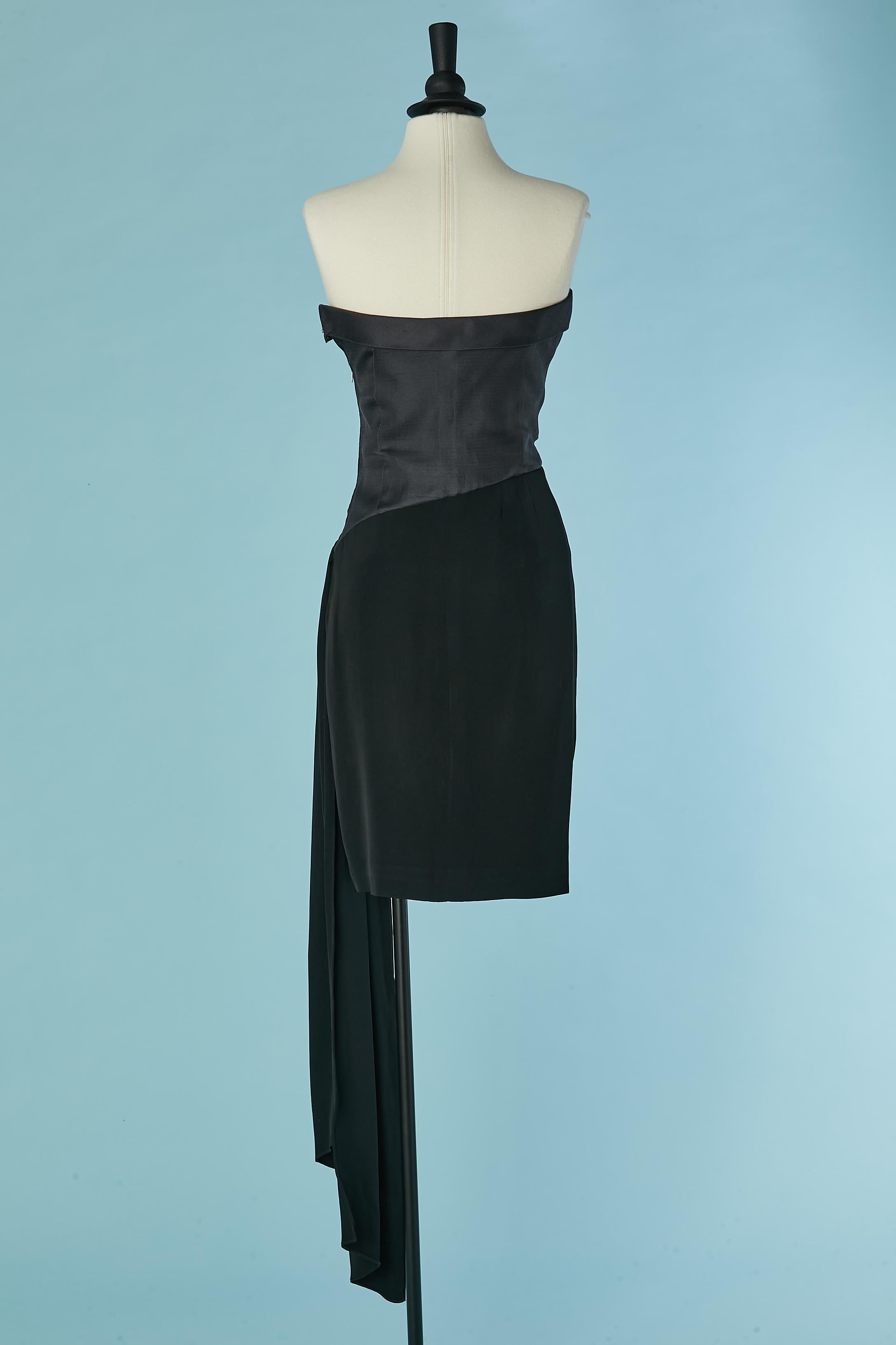 Black asymmetrical bustier cocktail dress Yves Saint Laurent ( no brand tag) For Sale 1