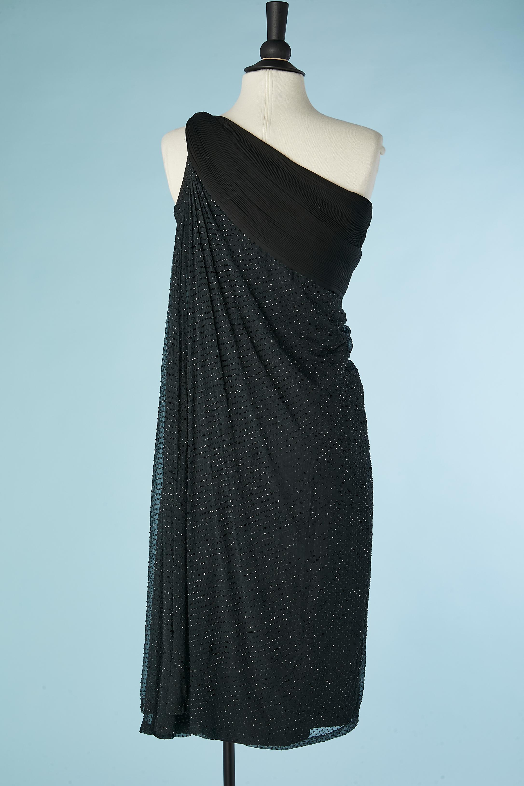 Black asymmetrical cocktail dress pleated and draped Grès 1962 For Sale 3