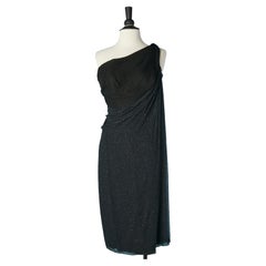 Black asymmetrical cocktail dress pleated and draped Grès 1962