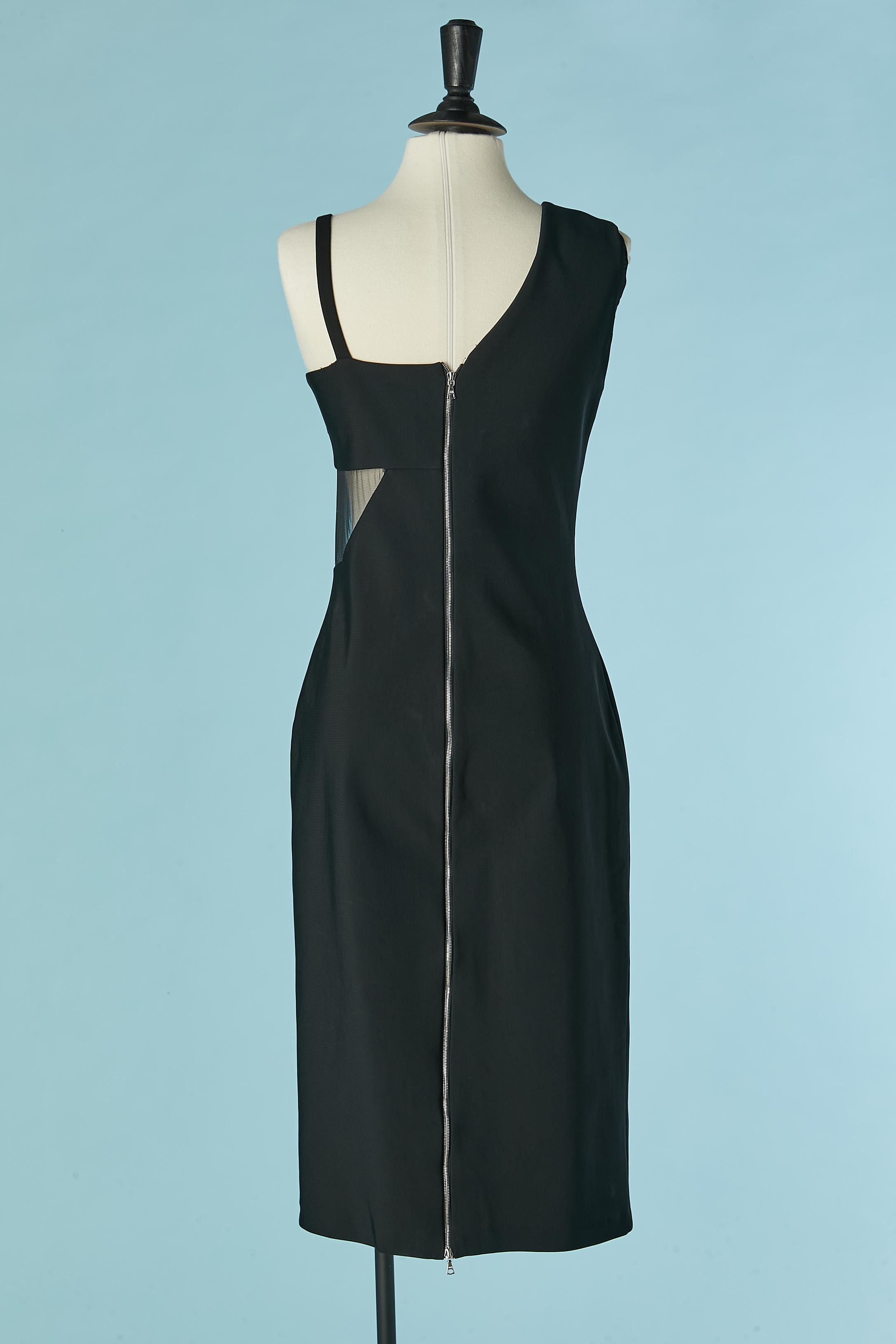 Black asymmetrical cocktail dress with cut-work and transparent inset MUGLER For Sale 1
