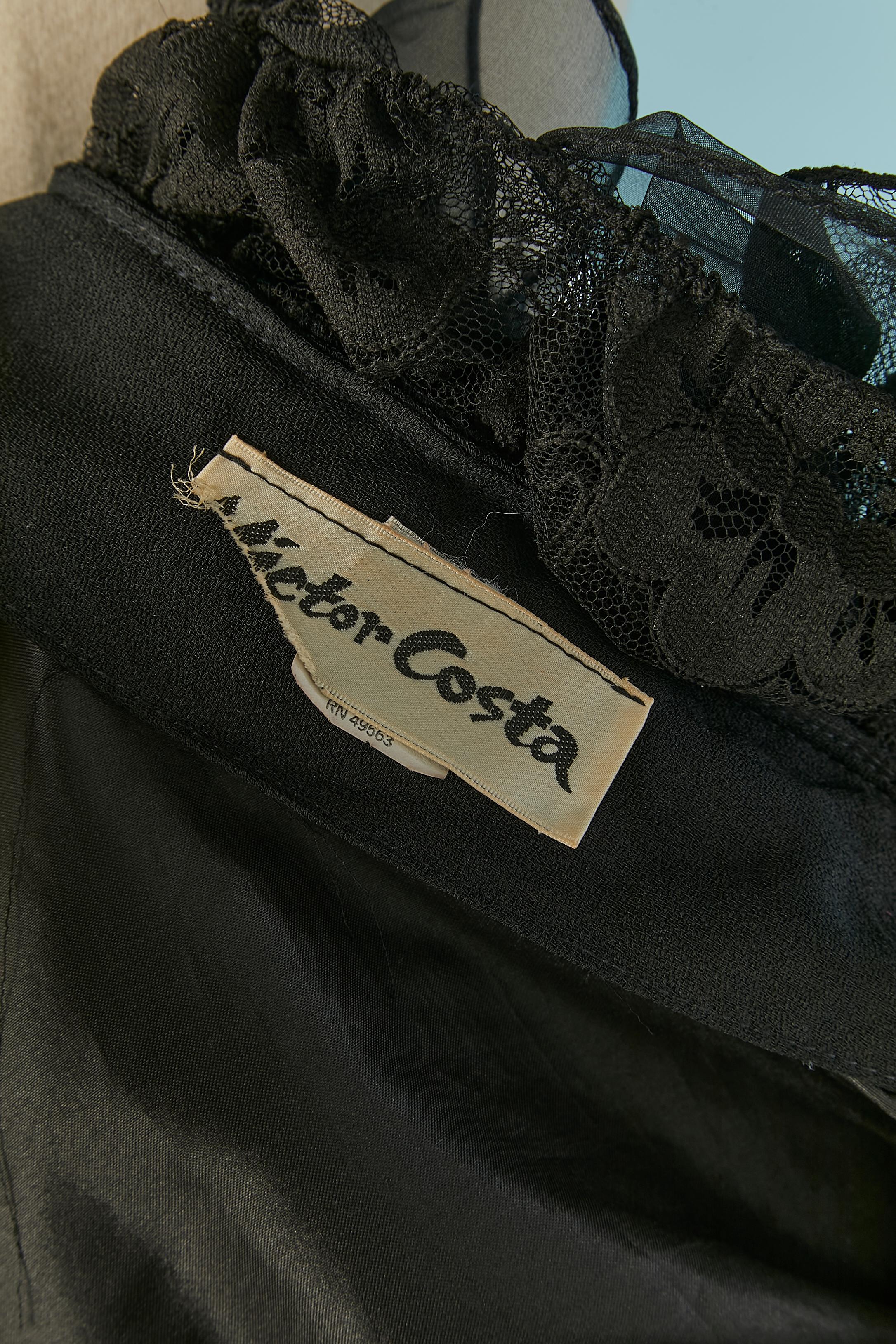 Black asymmetrical cocktail dress with ruffles on the neckline Victor Costa For Sale 4