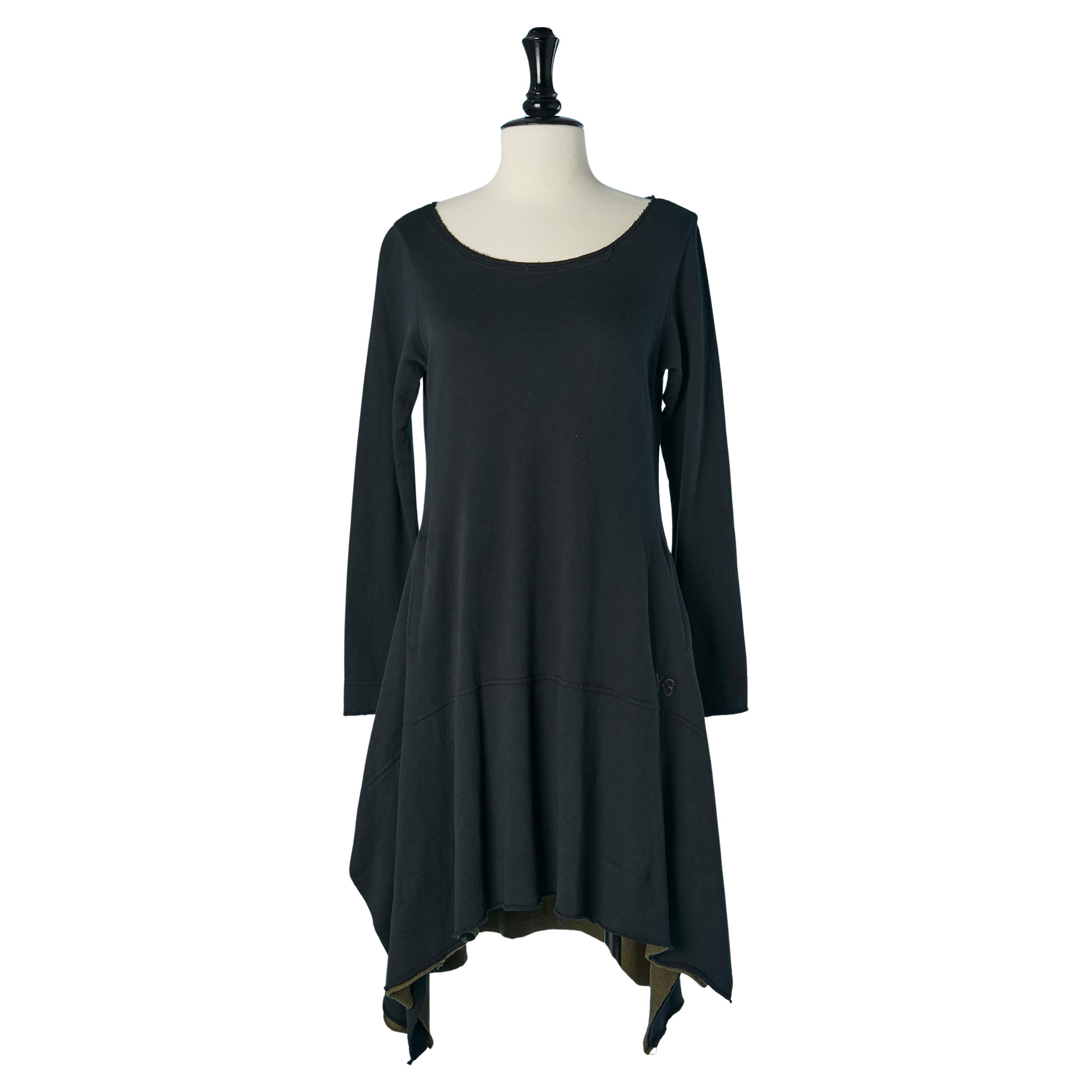 Abito asimmetrico nero in jersey di cotone Y-3 YOHJI YAMAMoto's. in vendita