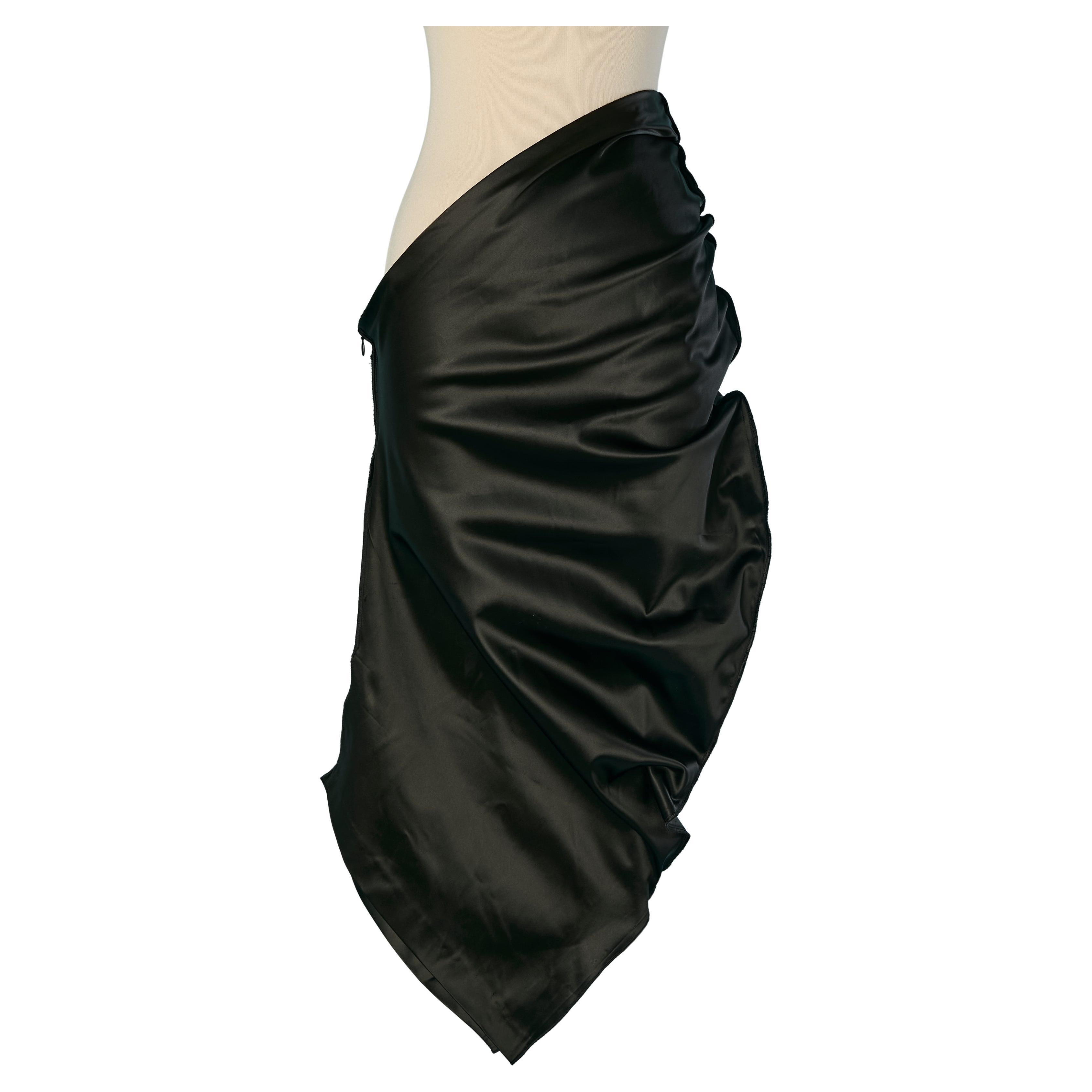Black asymmetrical draped satin skirt JEAN-PAUL GAULTIER