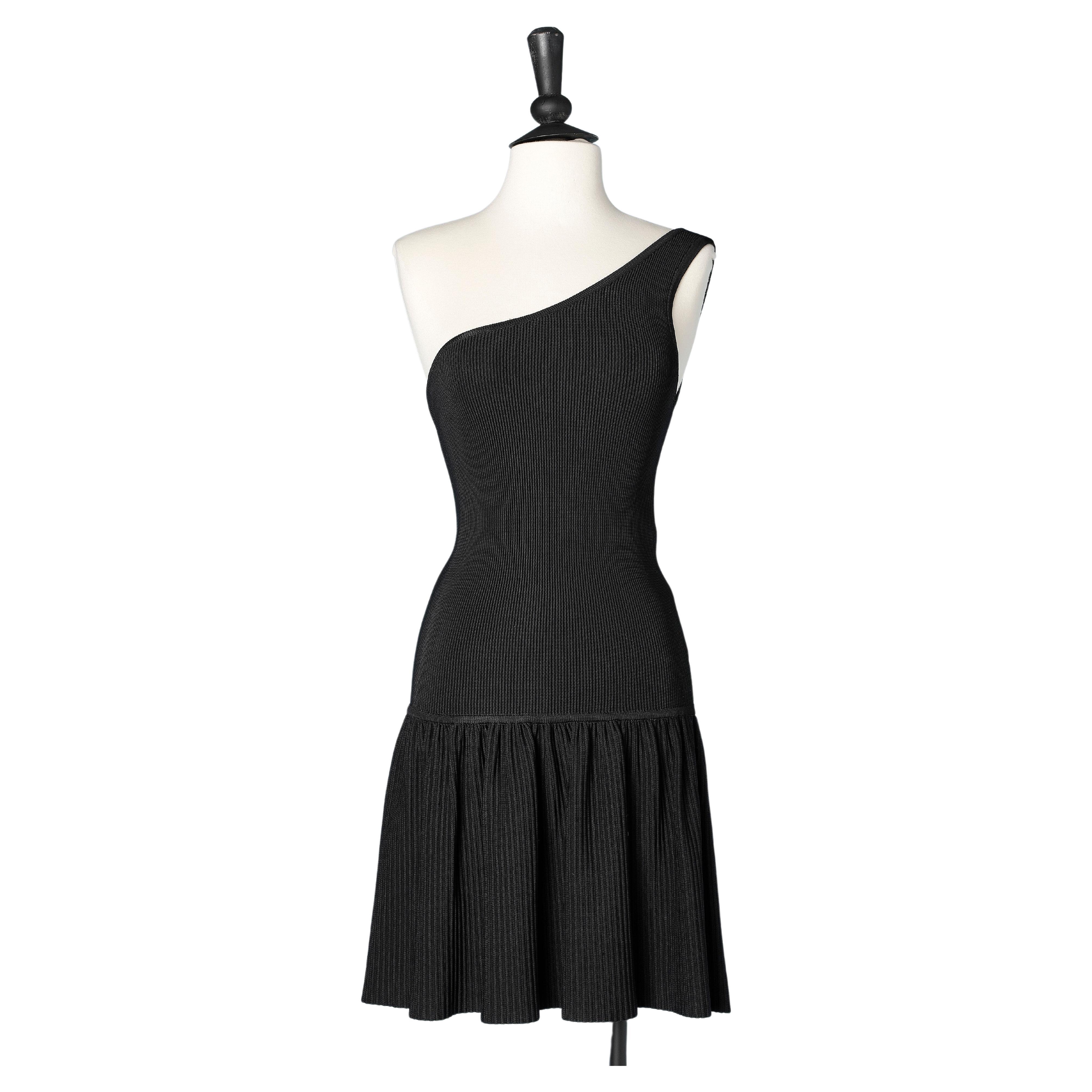 Black asymmetrical dress in rayon knit AlaÏa 