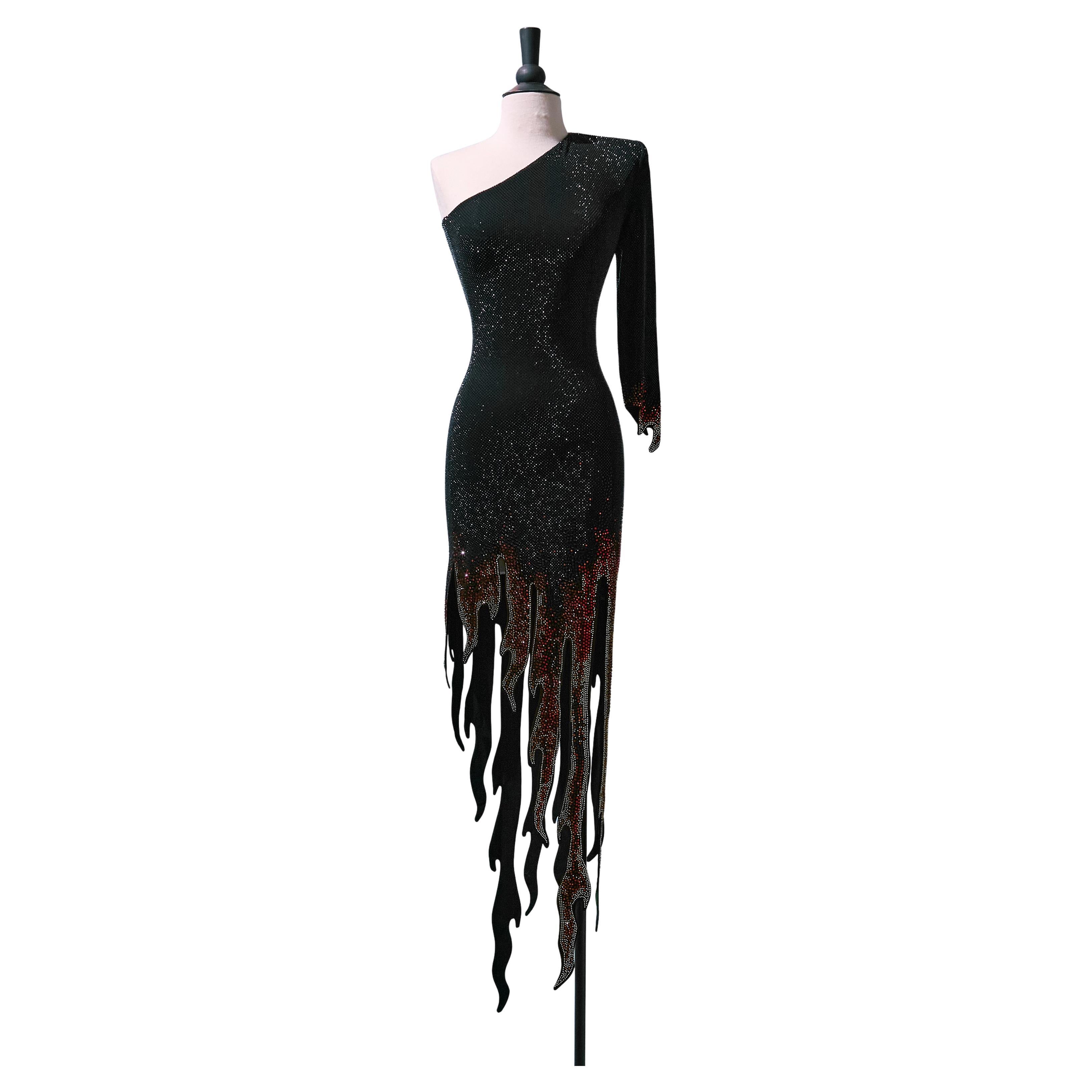 Black asymmetrical evening dress with flame cut-work edge ALEXANDRE VAUTHIER