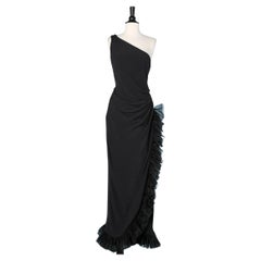 Vintage Black asymmetrical evening gown with organza ruffles Miss O by O de la Renta 