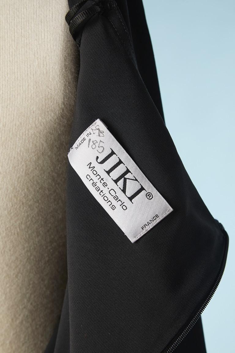 Black asymmetrical jersey evening dress with fringes  JIKI Monté-Carlo  For Sale 2