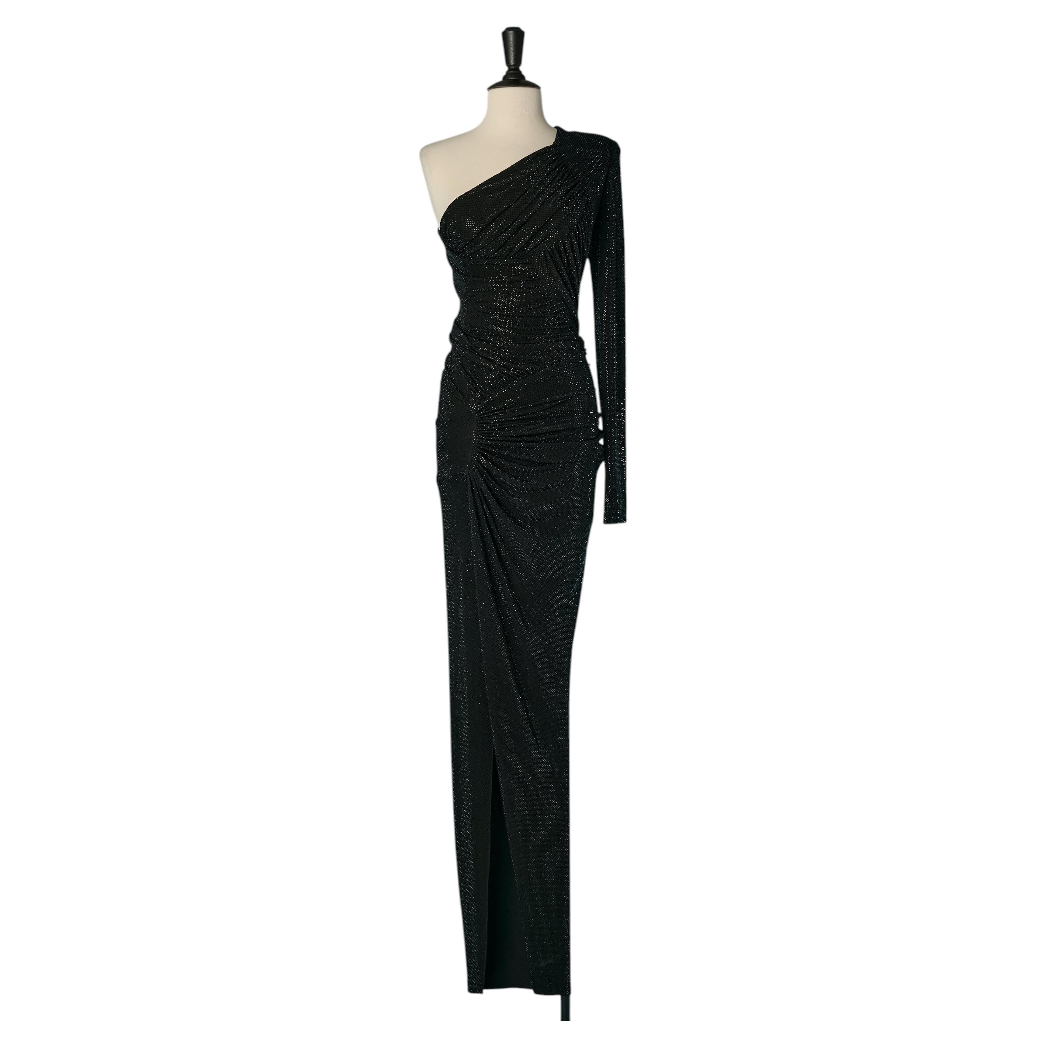Robe de soirée asymétrique en jersey noir avec strass ALEXANDRE VAUTHIER