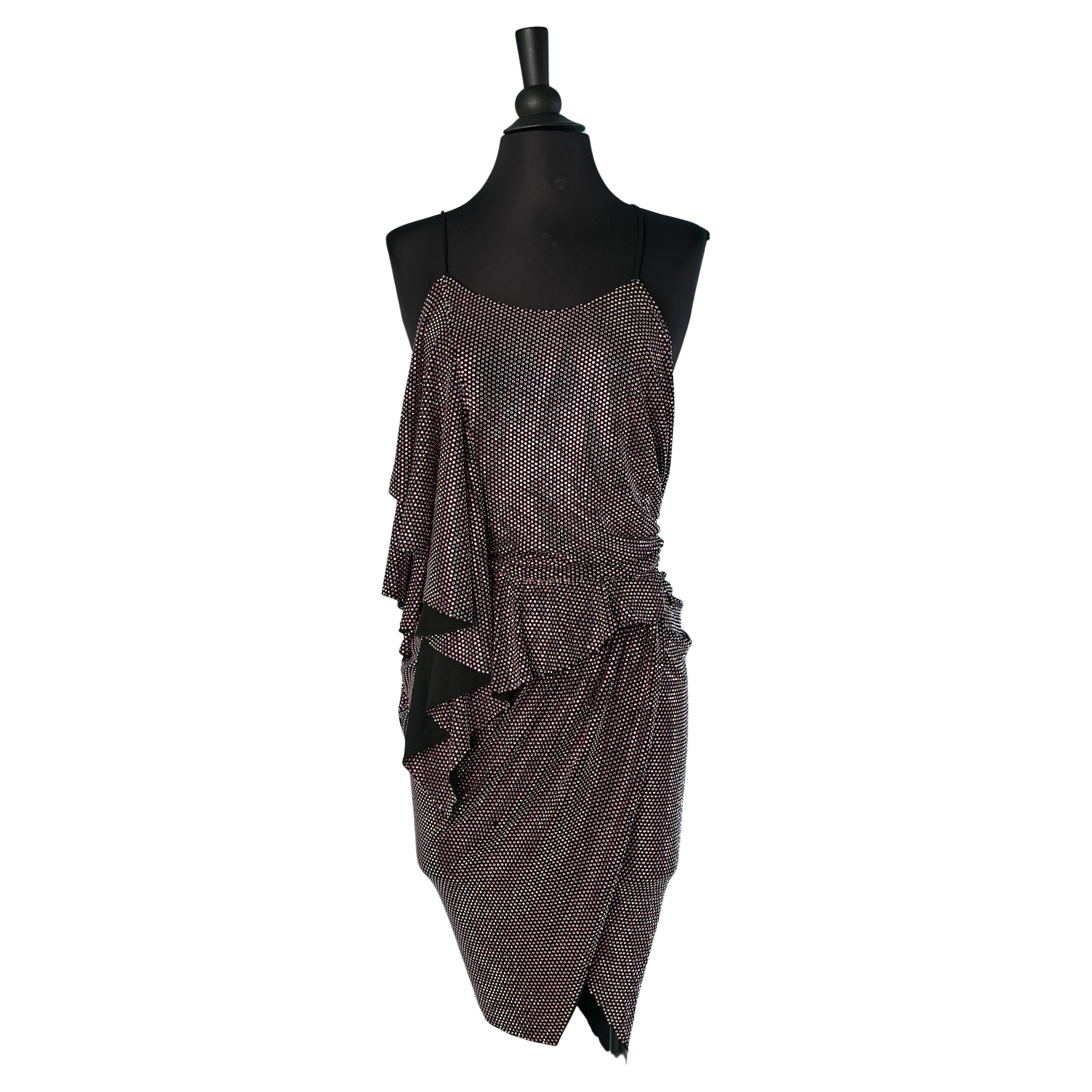 Mini abito asimmetrico nero in jersey con strass ALEXANDRE VAUTHIER New in vendita