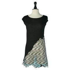 Black asymmetrical knit sleeveless dress with black & white inset lace Chanel 