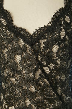 Black asymmetrical see-through lace cocktail dress Diane Von Furstenberg