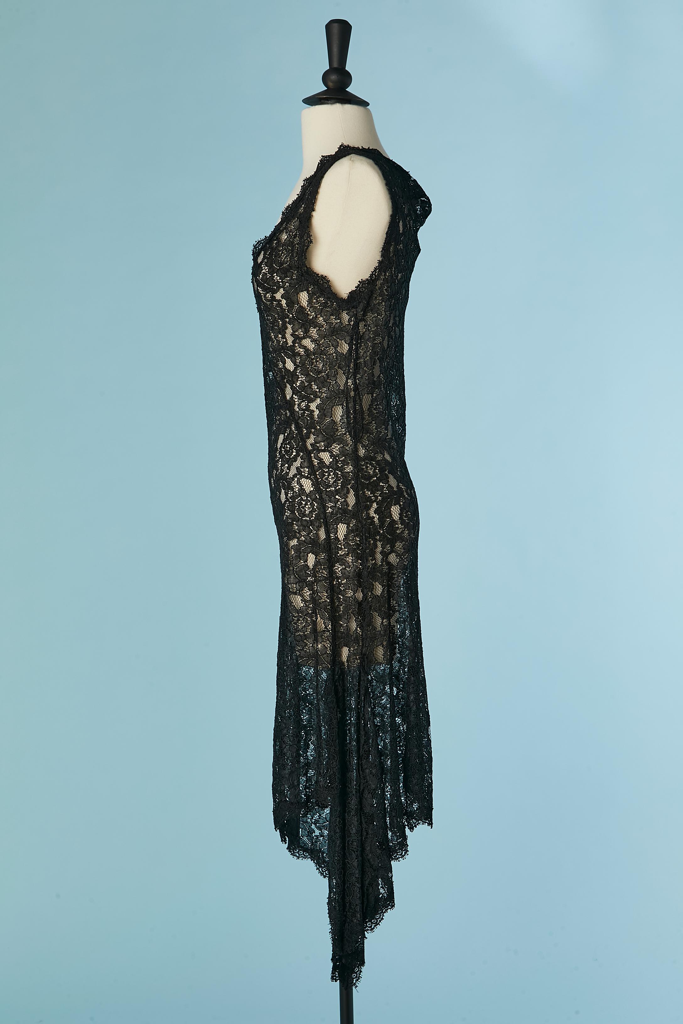 Black asymmetrical see-through lace cocktail dress Diane Von Furstenberg For Sale 1