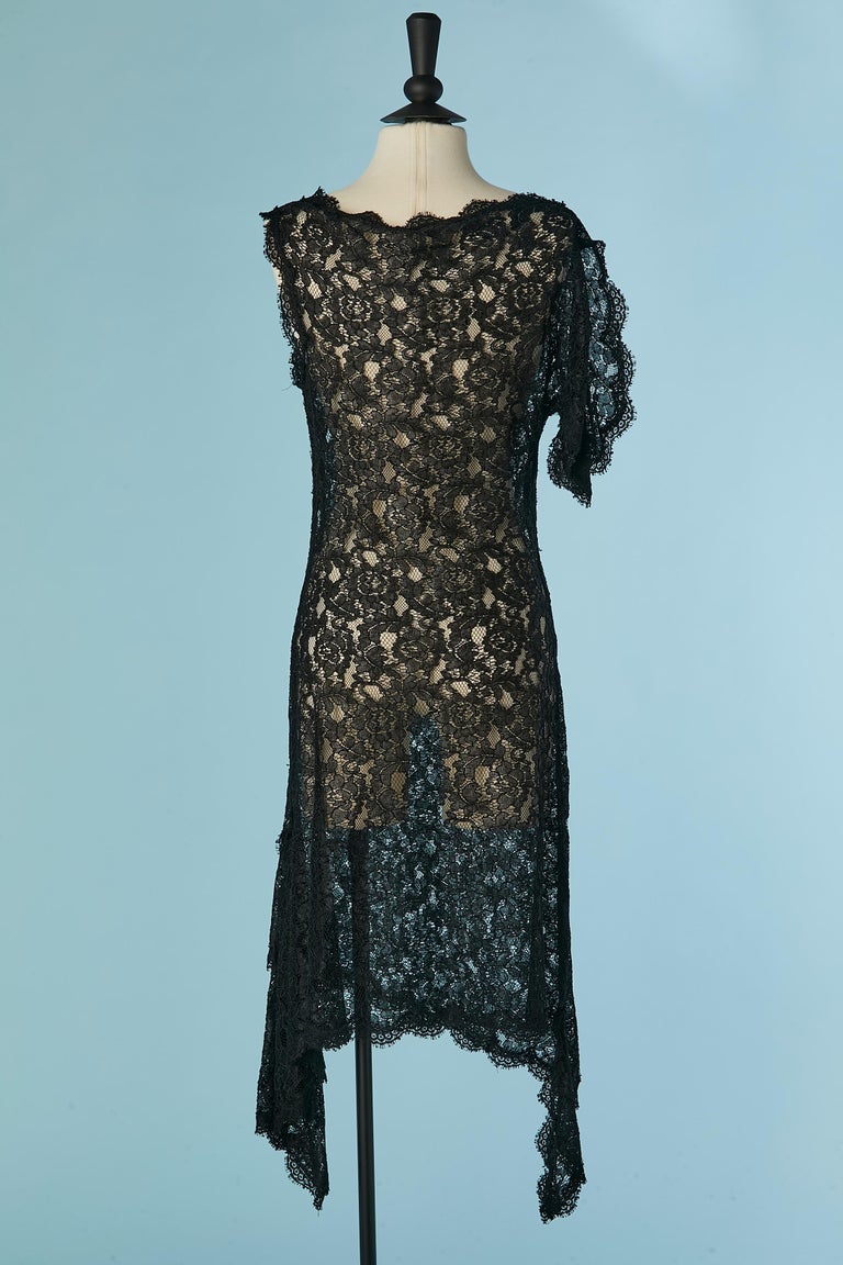Black asymmetrical see-through lace cocktail dress Diane Von Furstenberg  For Sale at 1stDibs