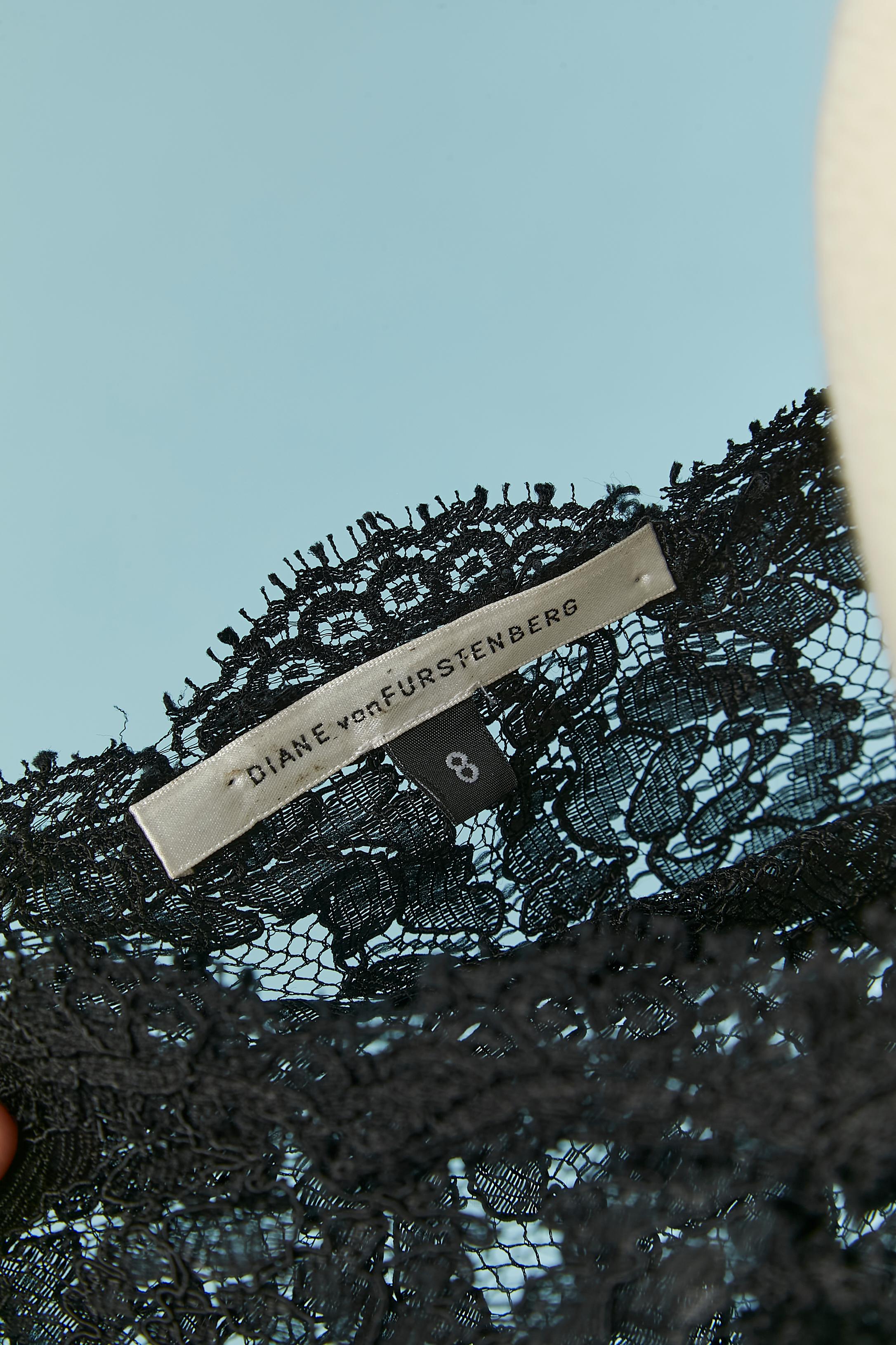 Black asymmetrical see-through lace cocktail dress Diane Von Furstenberg For Sale 3