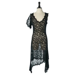 Vestido de cóctel de encaje transparente asimétrico negro Diane Von Furstenberg