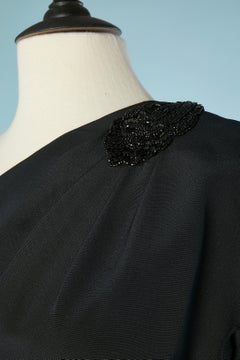 Black asymmetrical silk cocktail dress with beads and sequin on shoulder Gucci