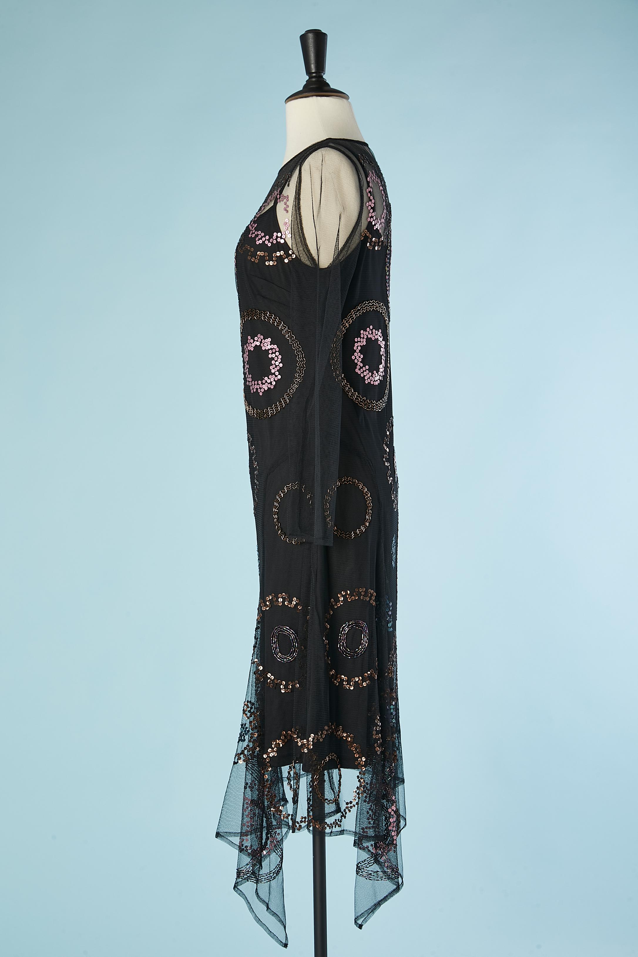 Black asymmetrical tulle cocktail dress with beaded work Gianfranco Ferré Studio For Sale 1