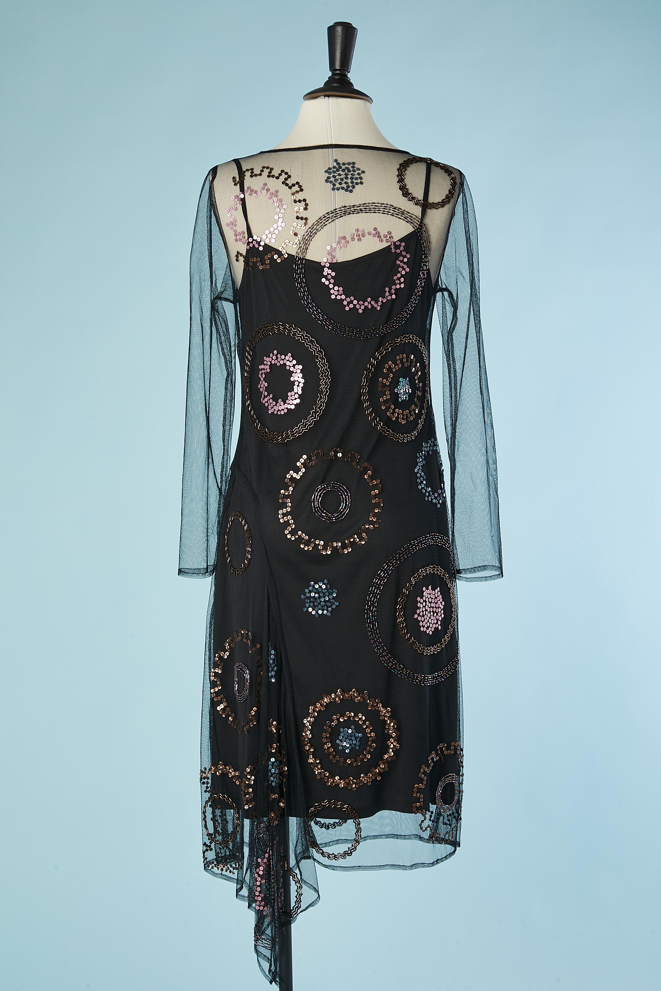 Black asymmetrical tulle cocktail dress with beaded work Gianfranco Ferré Studio For Sale 2