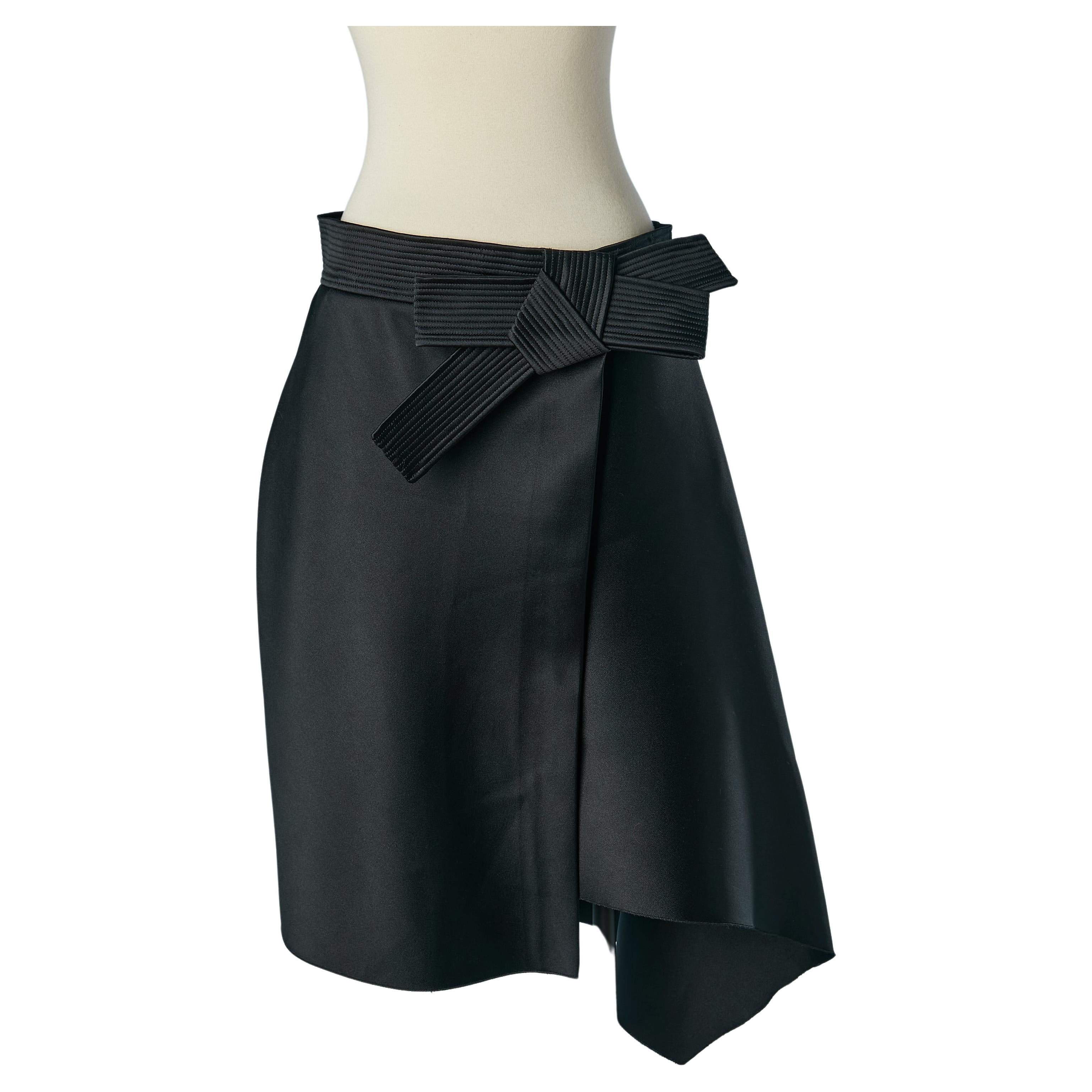 Black asymmetrical wrap skirt with bow Lanvin by Alber Elbaz SS 2013 For Sale