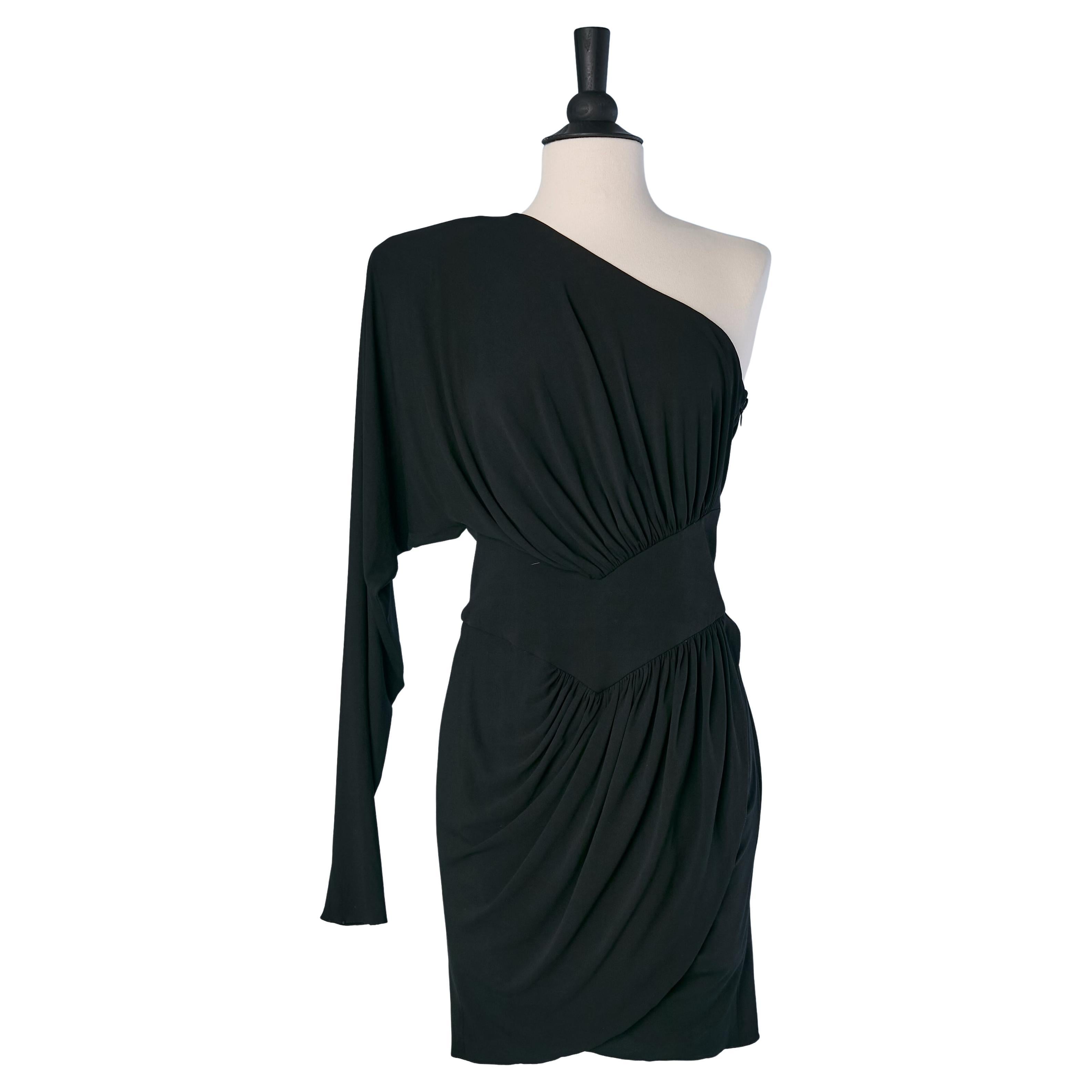 Abito da cocktail asimmetrico nero in jersey avvolto e drappeggiato ALEXANDRE VAUTHIER