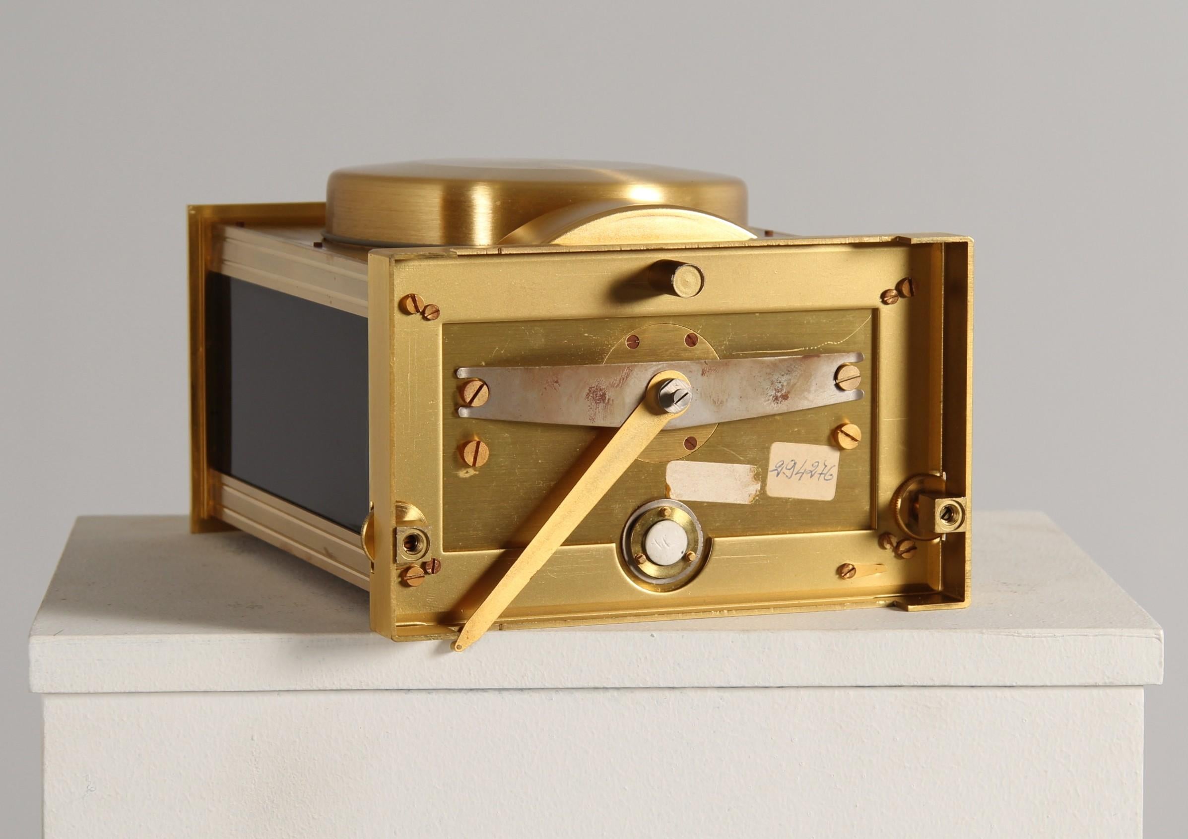 Brass Black Atmos Clock by Jaeger LeCoultre, manufactured in 1969 For Sale